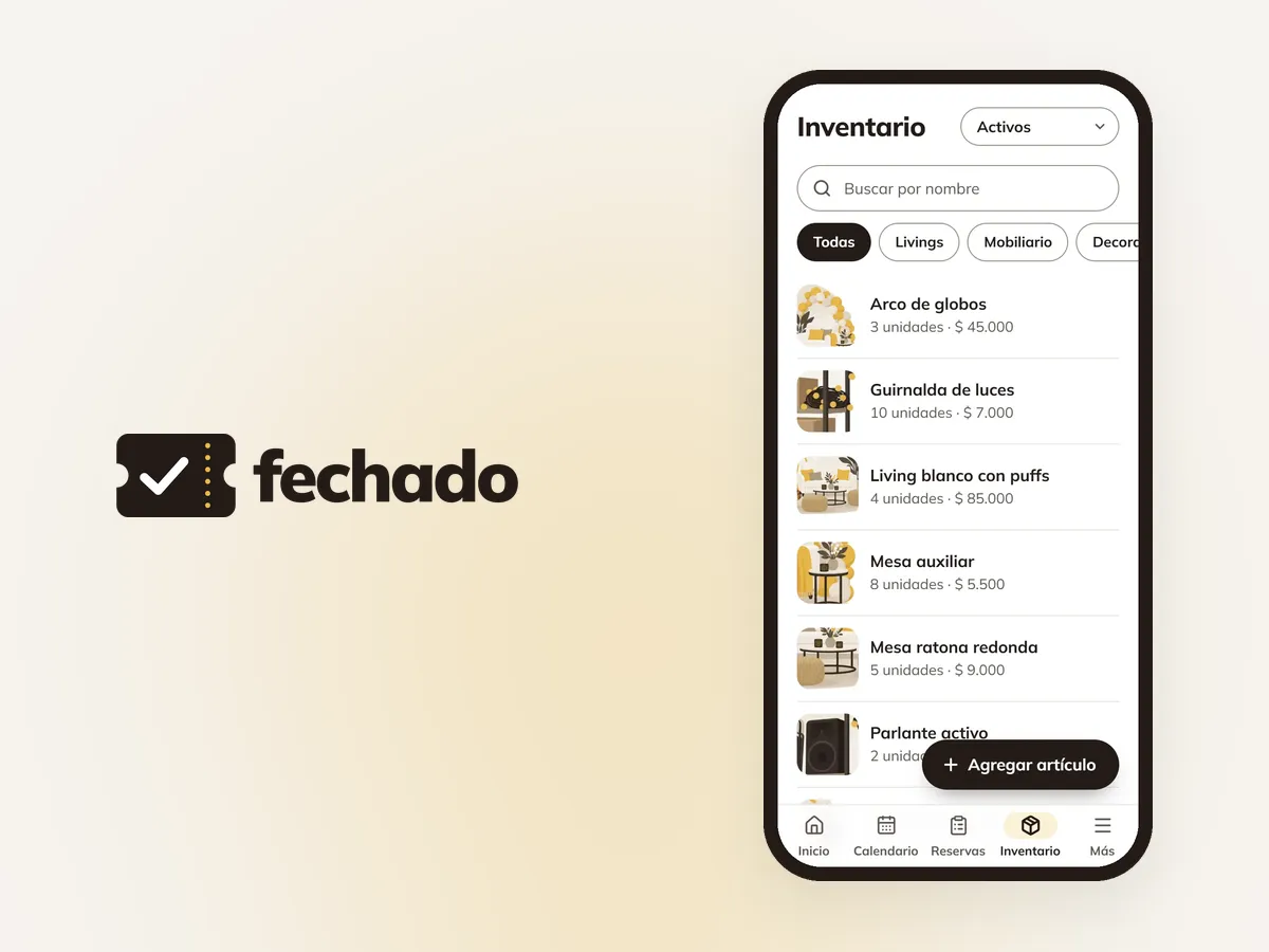 Fechado: El panel del negocio, pensado para usarse con una mano: el inventario con cantidades y precios.